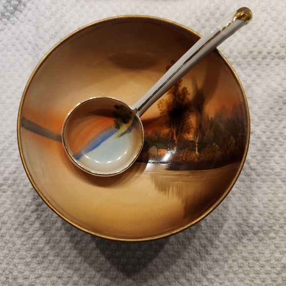 Vintage Noritake Hand Painted Made in Japan 2 pieces Ladle Bowl Lusterware - Picture 2 of 8